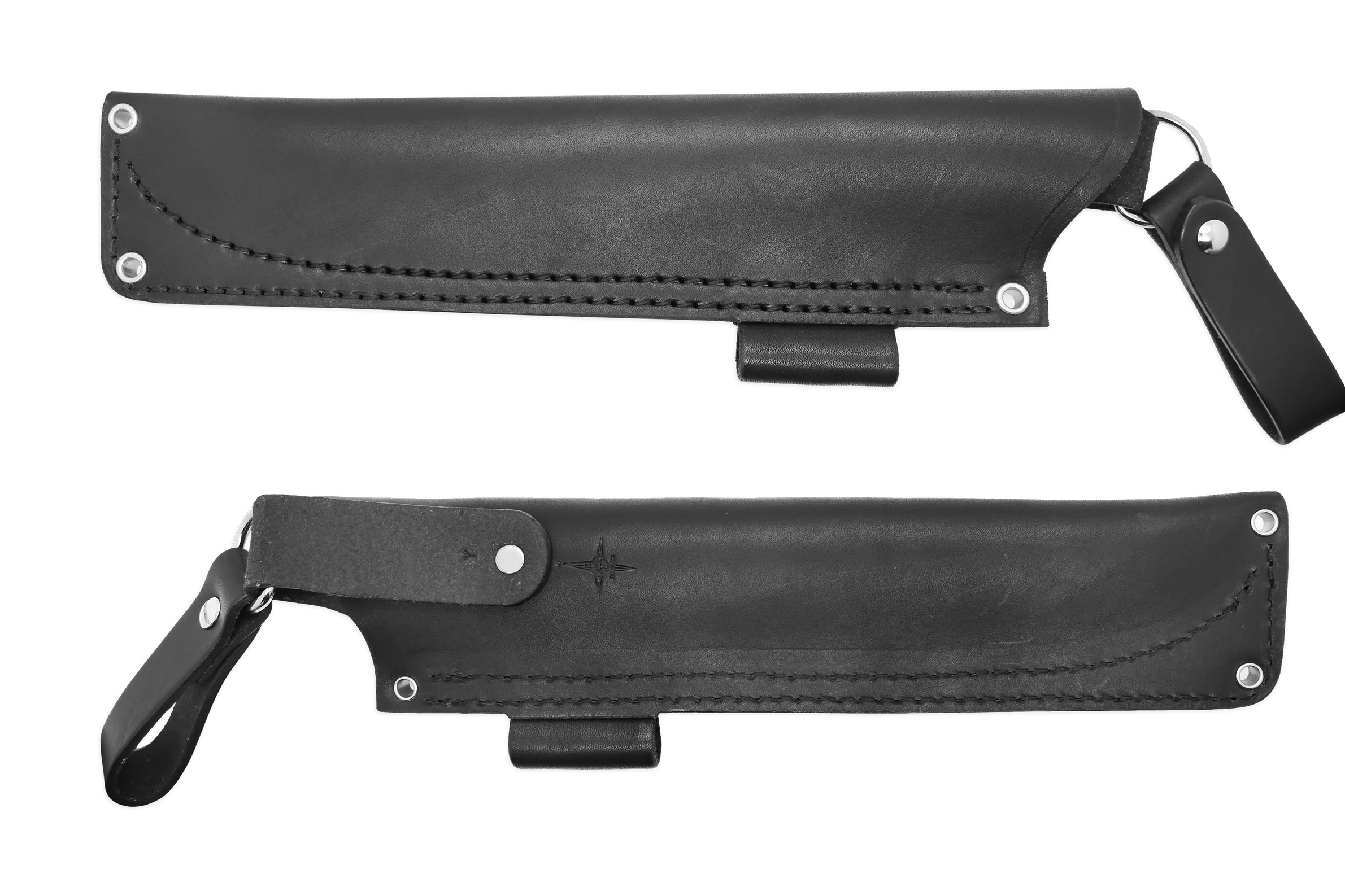 "Y" Leather DANGLER Sheath for AK 8, Black, LH, Firesteel Loop