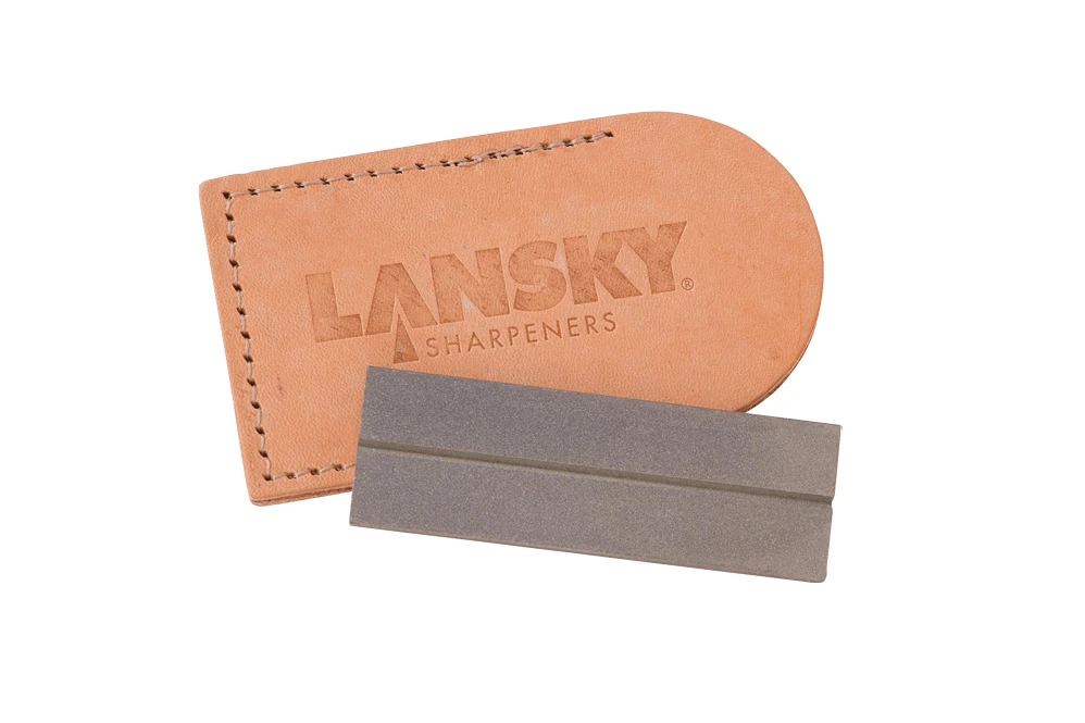 Lansky Sharpeners: Double-Sided Diamond Pocket Sharpening Stone w/ Brown OR Black Leather Sleeve - Fine Grit